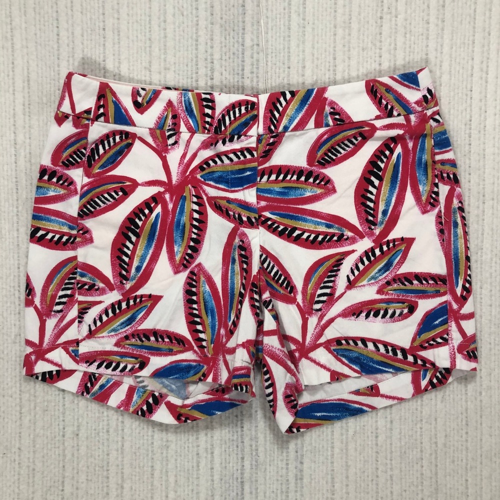 J.Crew Womens Pink Blue Tropical Leaf Print Chino Shorts Size 4 Botanical Summer